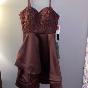 purple layered lace homecoming prom formal dress